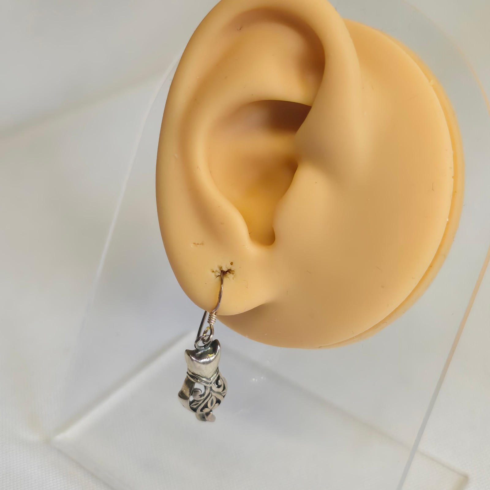 Sterling Silver Earrings 3.94g Fine Jewelry Figural Cat Dangle Hook