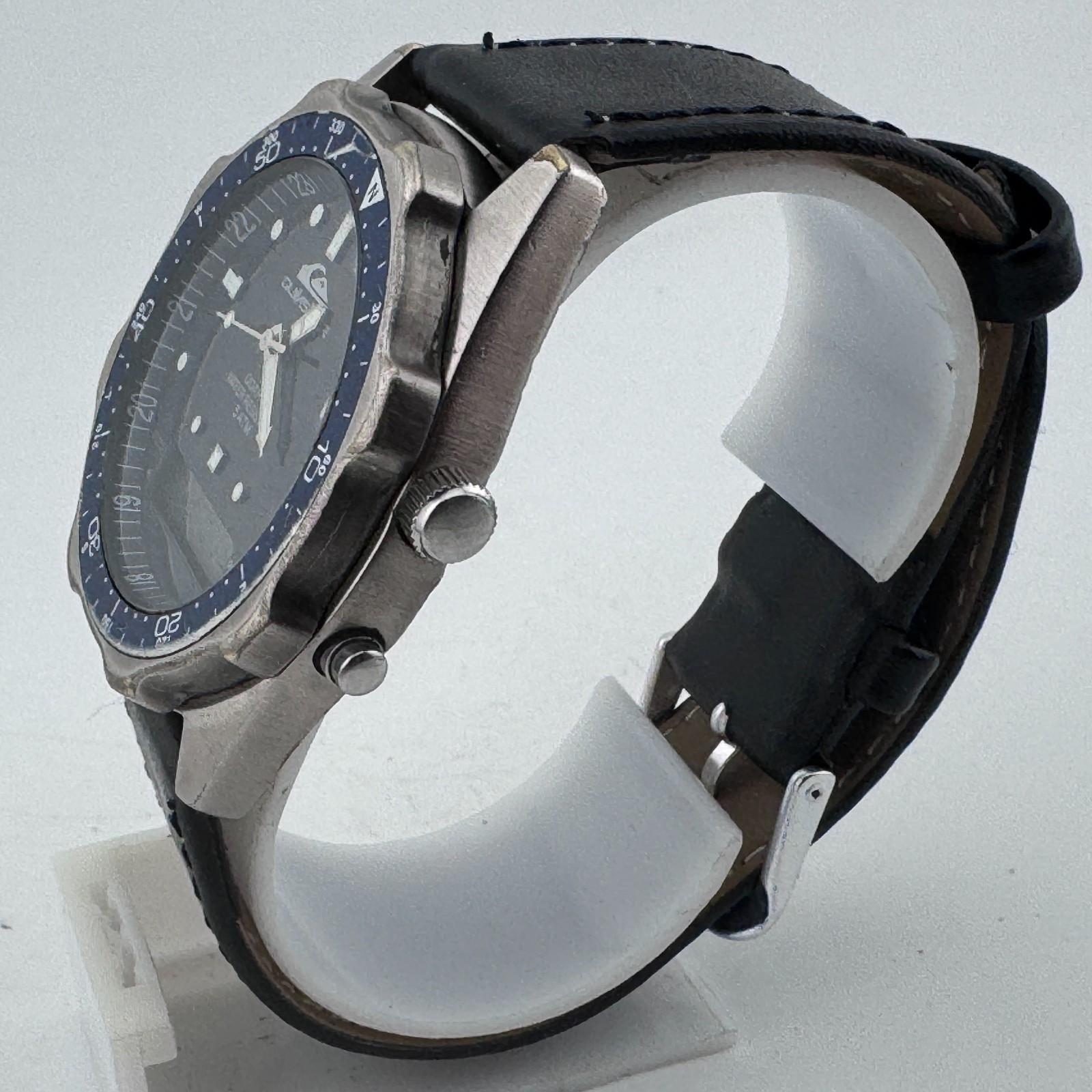 Quiksilver Analog Digital Watch Men Silver Blue Rotating Bezel Chrono New Batter