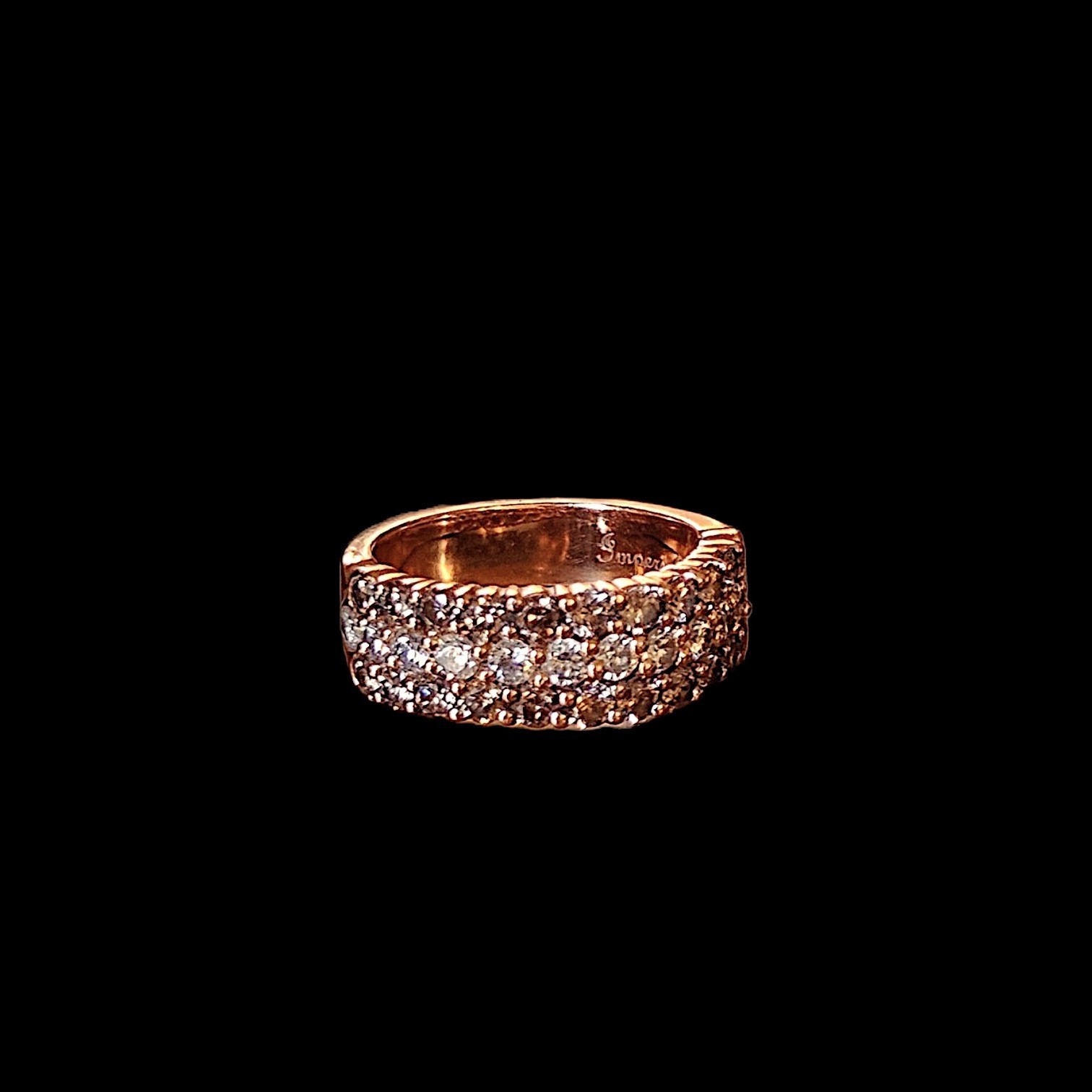 14K Rose Gold 2.15 CTW Cocoa & White Diamond Pavé Multi-Row Band Ring Size 7