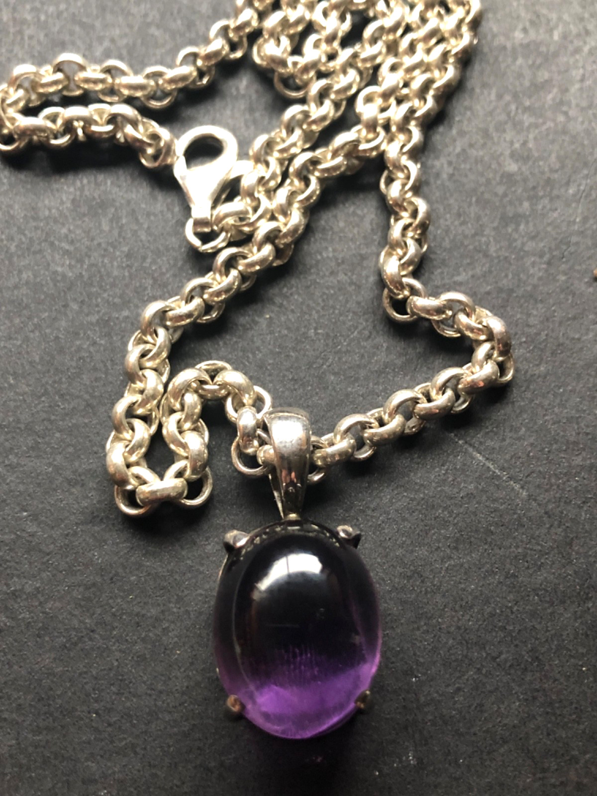 Designer Sterling Cabochon Amethyst Ring & Pendant w/Sterling 44 gram Chain