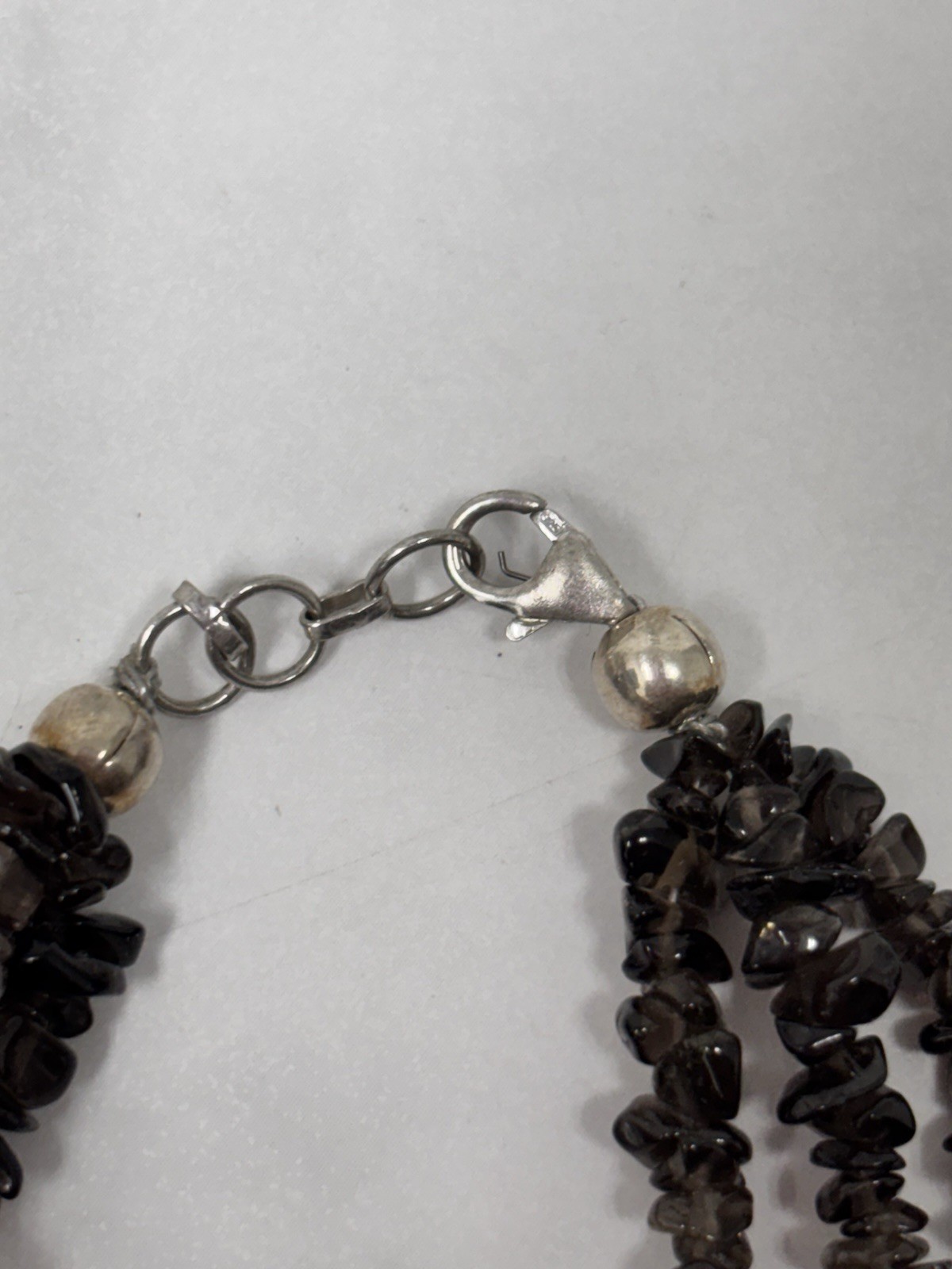 Genuine Carnelian Stone necklace 32” Hand Beaded W Smoky Quartz Bracelet 925