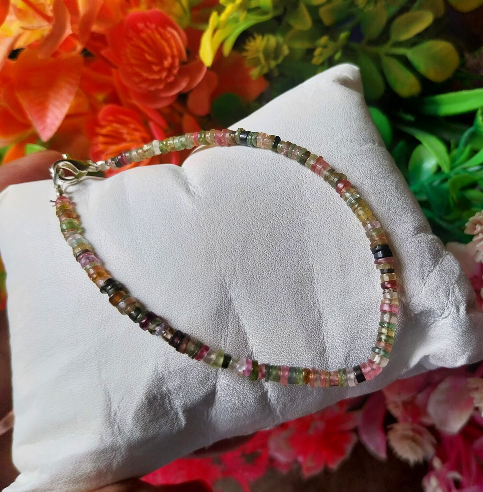 17 Carat Natural Multi Color Tourmaline Bracelet 7 Inch Hand for girls bracelet