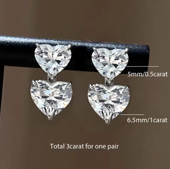 3Ct Heart Cut Moissanite Drop Earrings 925 Sterling Silver GRA Certified Gift