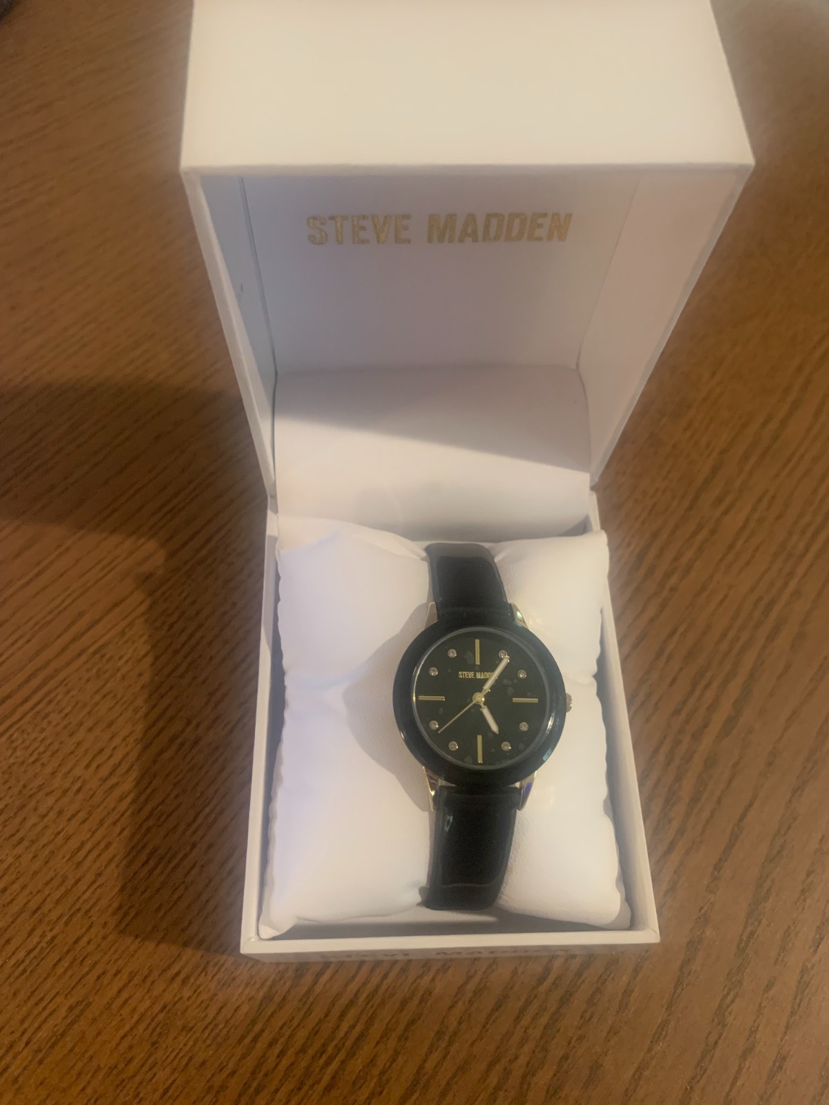 Steve Madden SM/8136GPBK Women’s 35mm Black Gold Analog Watch New w/ Box