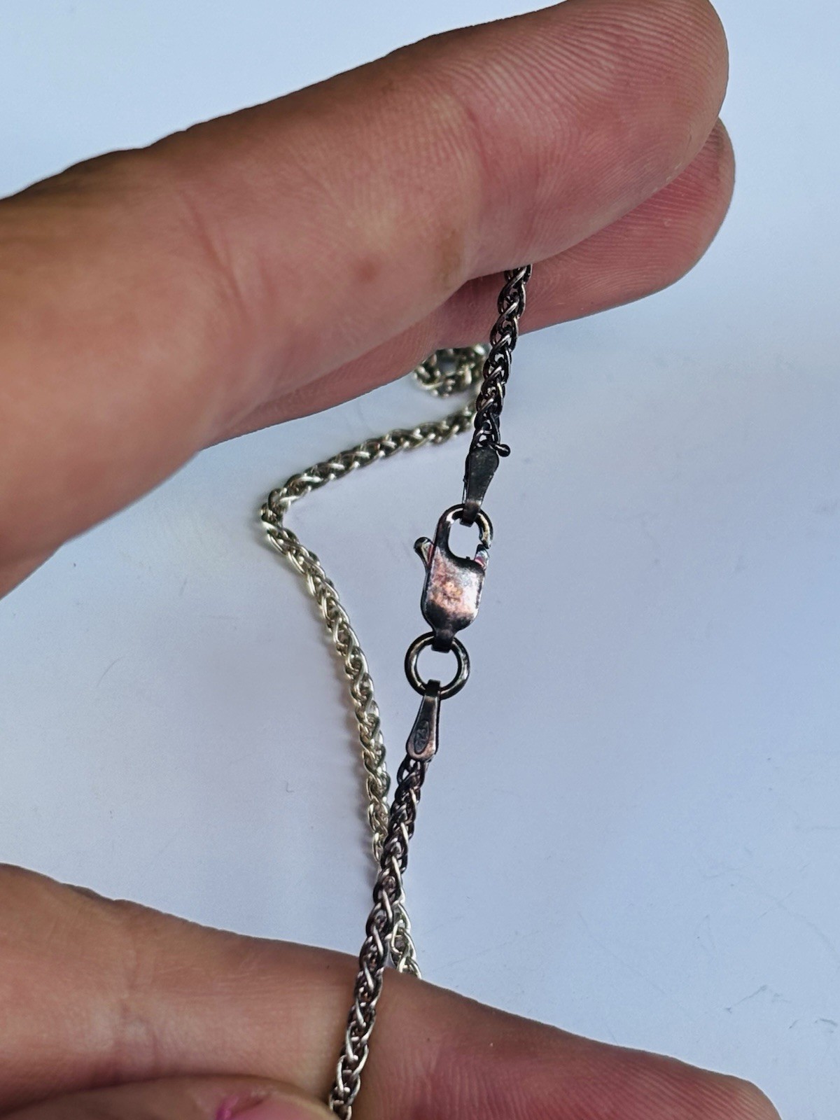 Double faced fully hallmarked silver with blue sunstone/mop necklace 17.45 grams