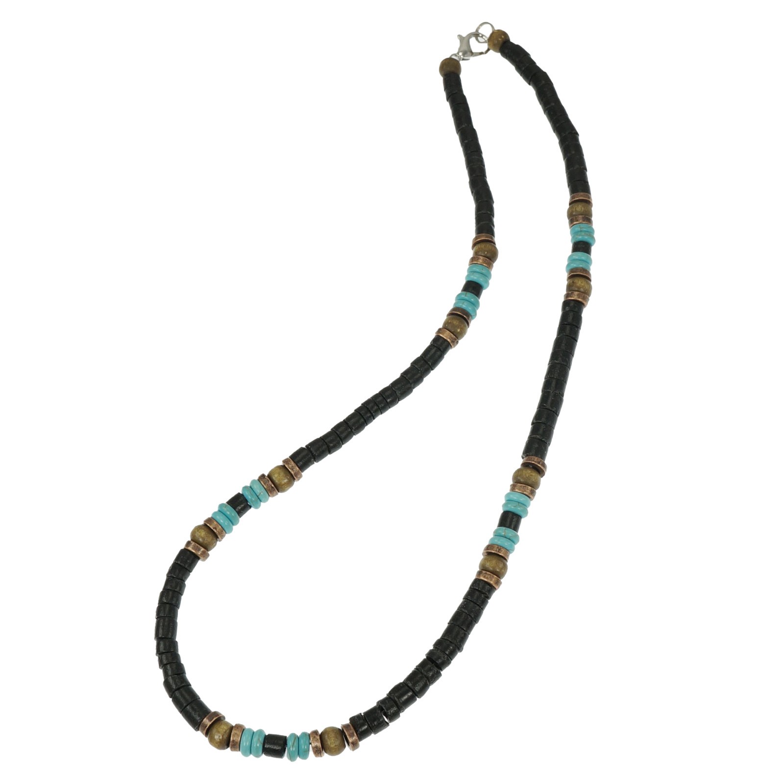 Unisex Handmade Black Coco Shell & Turquoise Beaded Necklace, Length Choices