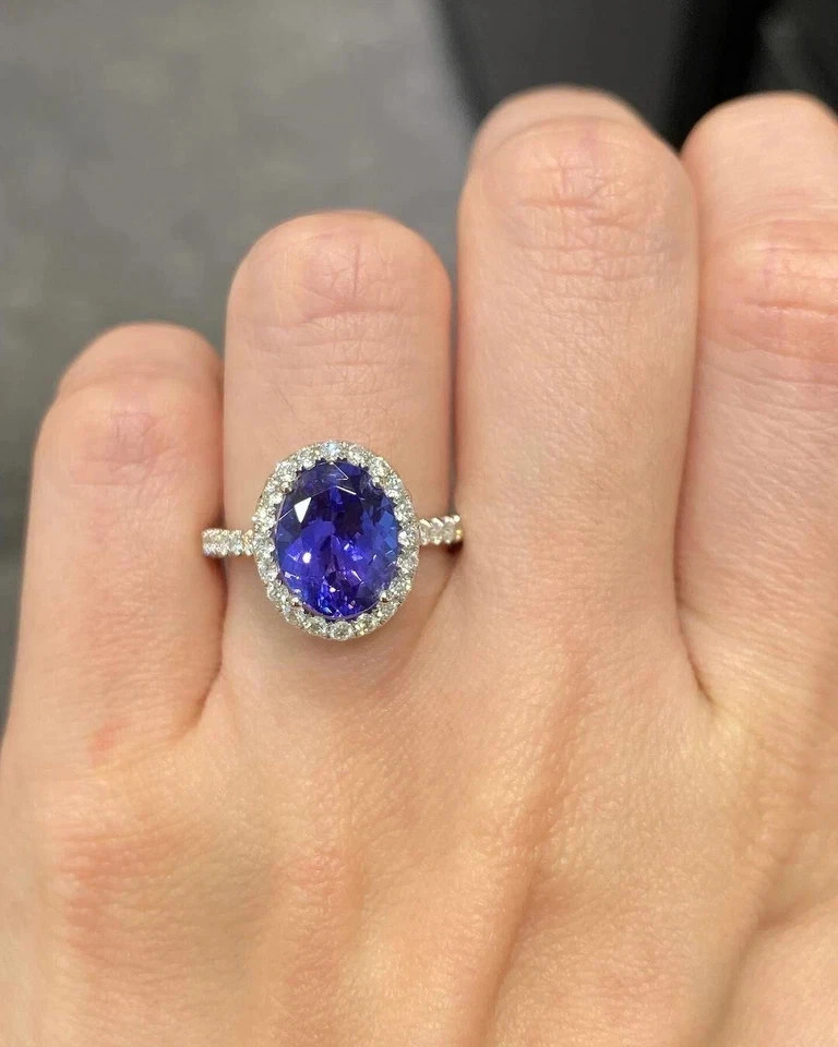 2.51Ct Oval Natural Blue Tanzanite Diamond Wedding Ring 14K White Gold Size 6 7