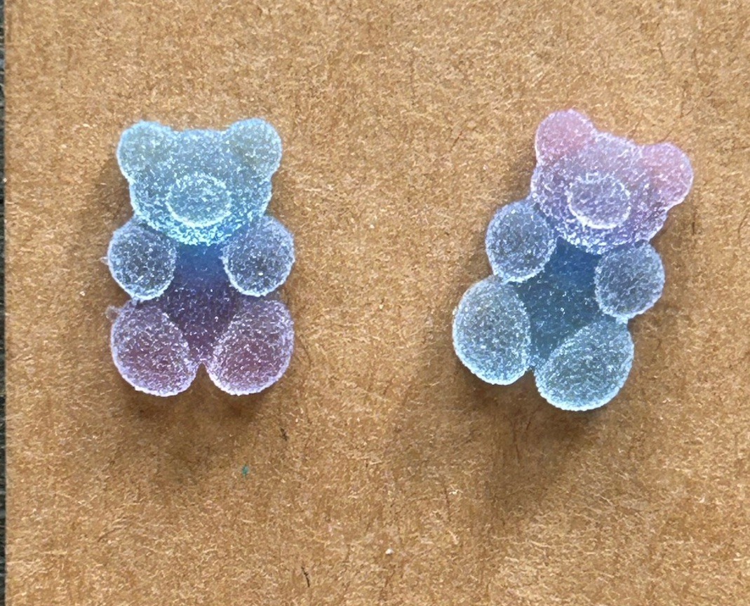 Cute! Frosted Gradient Blue Gummy Bear Stud Earrings