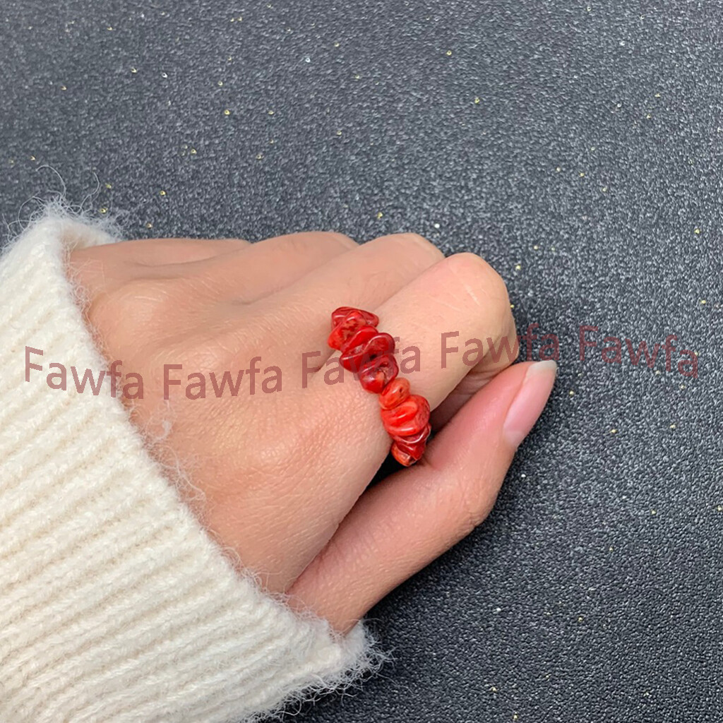 Natural Multicolor Gemstone Irregular Gravel Chip Beads Adjustable Stretchy Ring