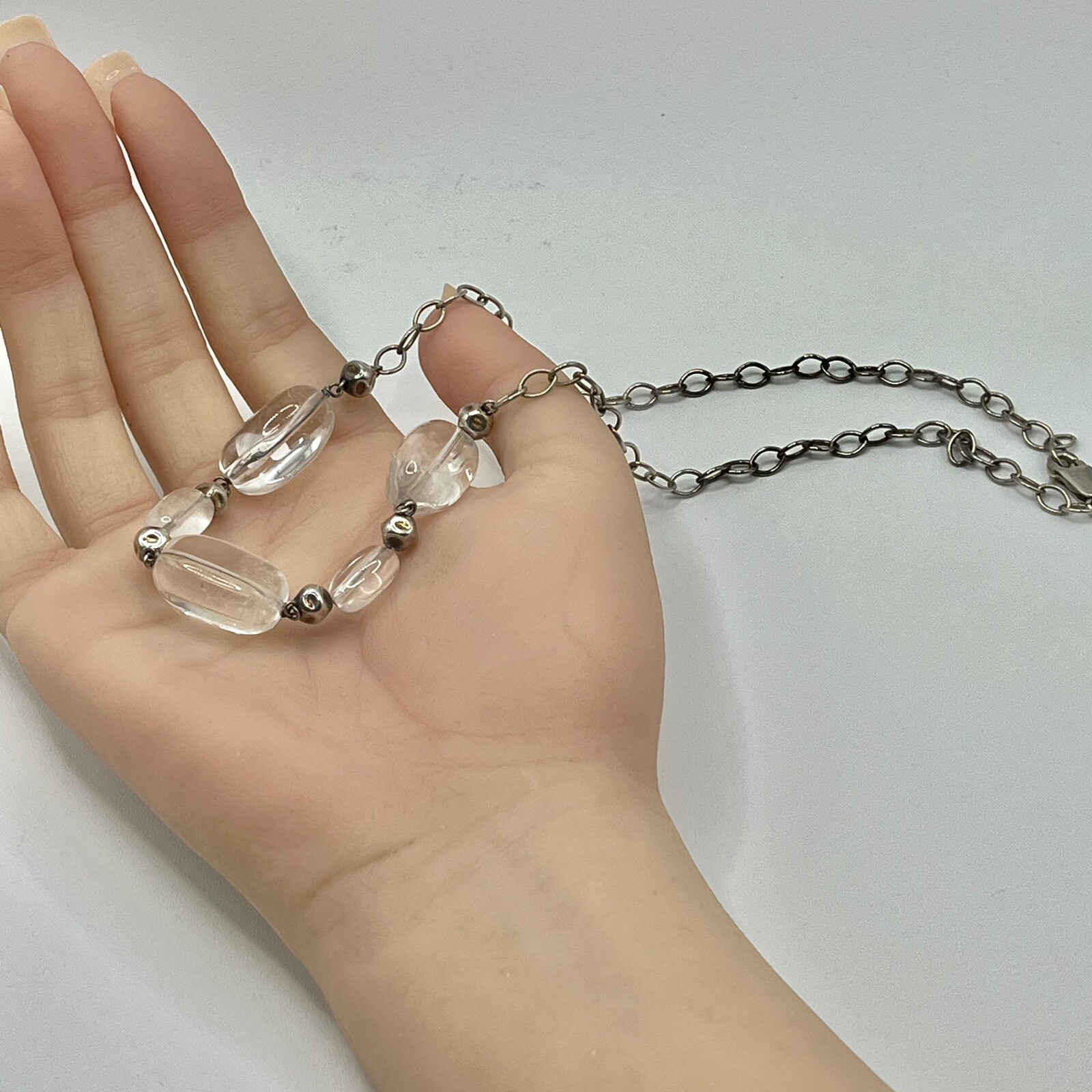 Vtg Quartz Crystal Necklace – 17” Silvertone Chain – 1990s – Presidium Tested