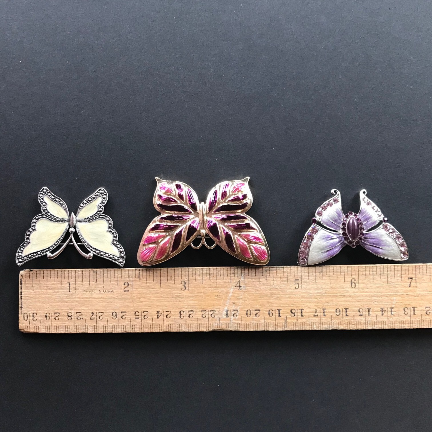Napier LP signed brooch lot of 3 butterfly enamel pink purple ivory gold silver
