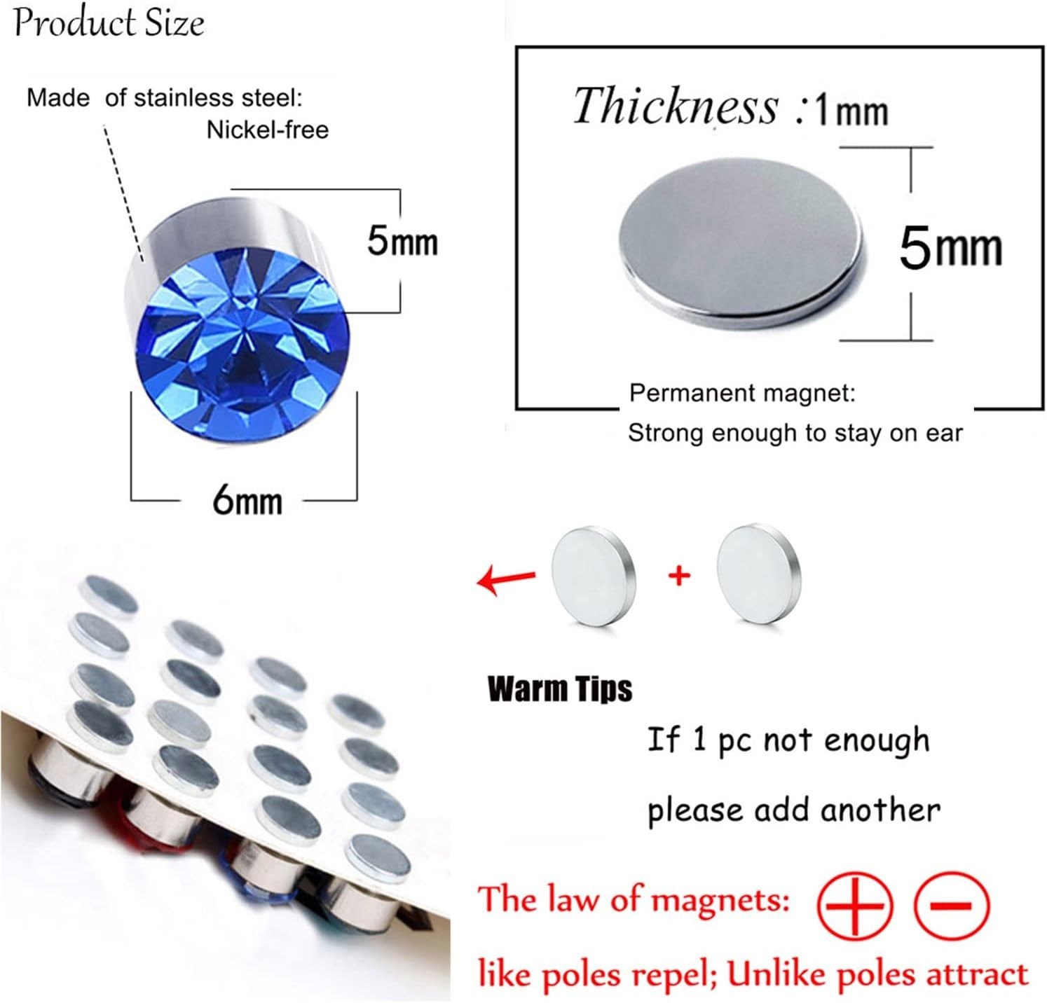 Gift-Ready 12 Pairs Crystal Magnetic Earrings – Non-Piercing Studs in 12 Colors
