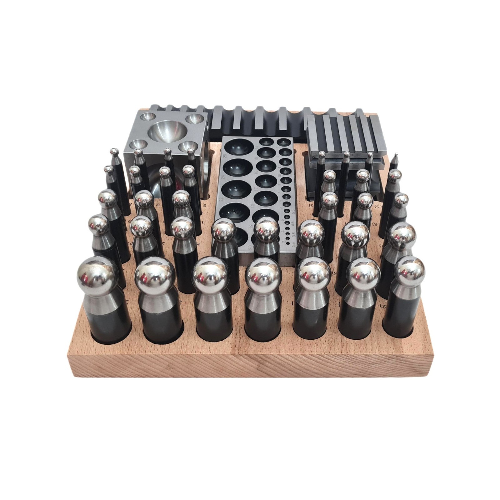 Complete Steel Metal Jewelry Dapping Doming Punch Set Wooden Base Tool ECONOMY