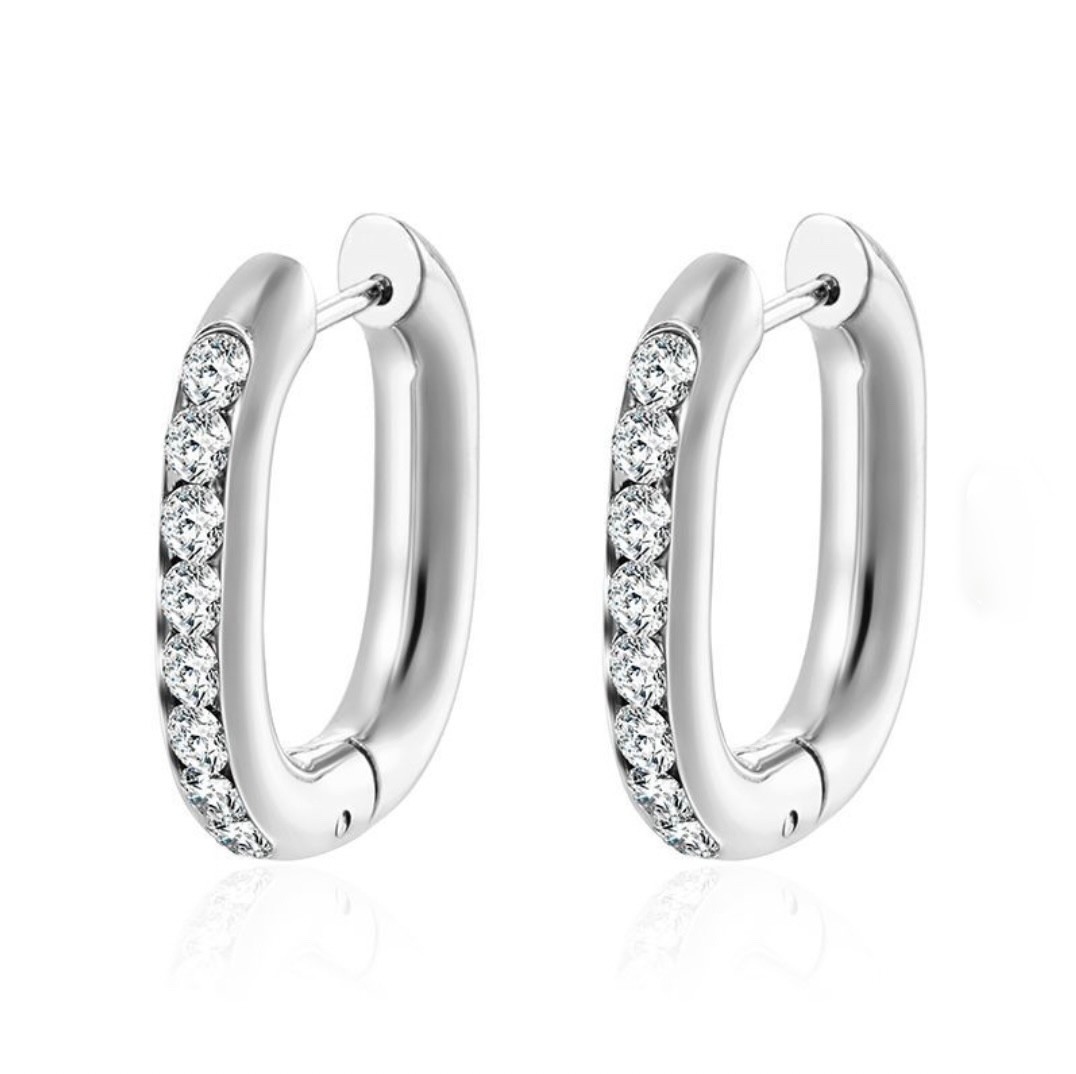 Stainless Steel Huggie Hoop Earring CZ Large Silver Gold