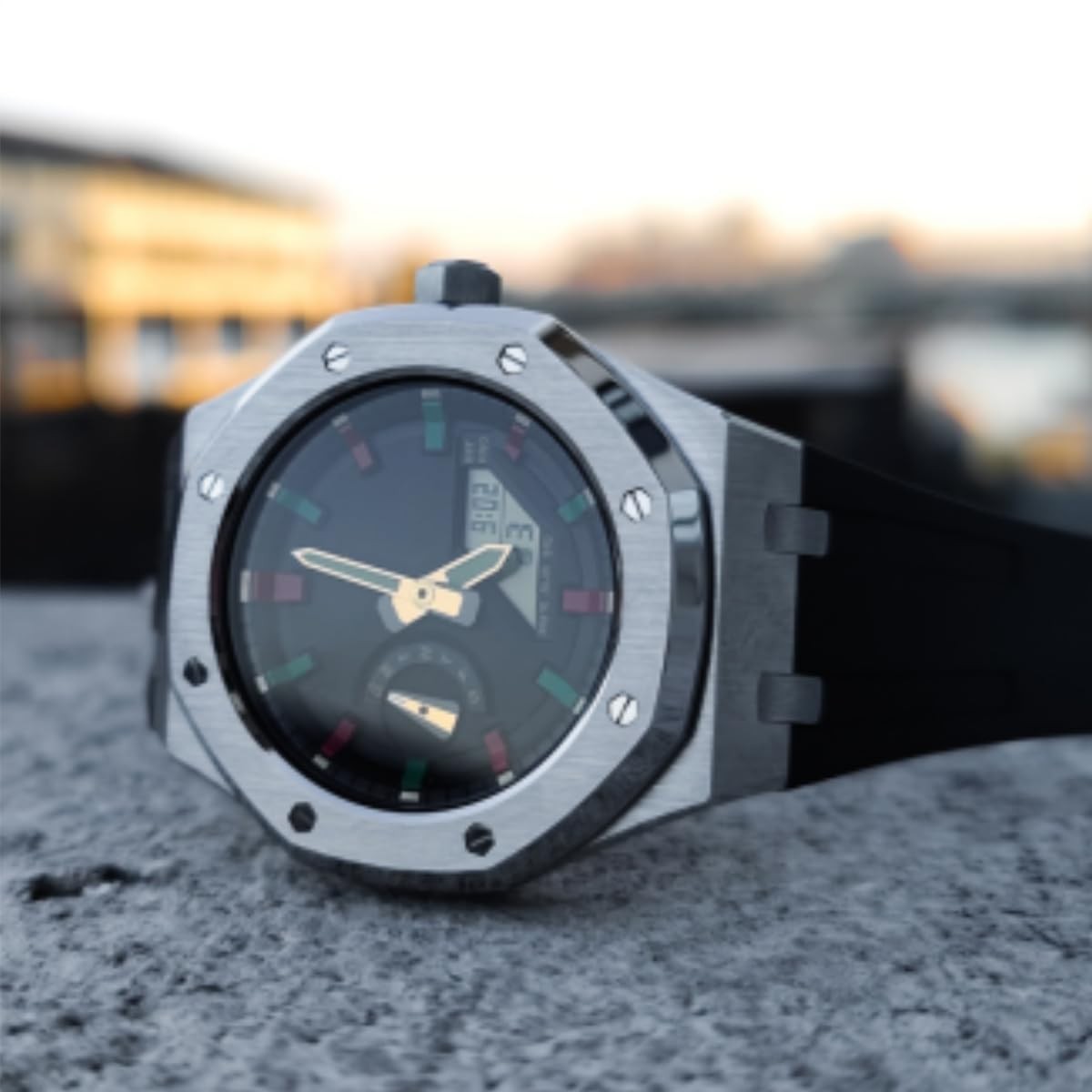 Case Band Mod Kit Bezel Crown Silicone Strap Silver Black GA-2100 GA-2110