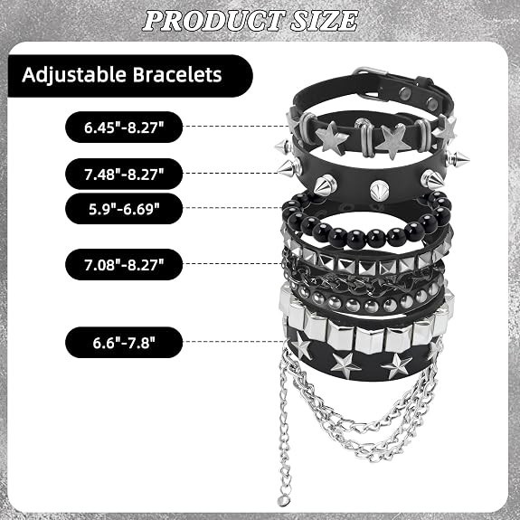 ZLFSRQ Emo Bracelets Punk Rock Studded Bracelet for Women Men Goth Leather Spike