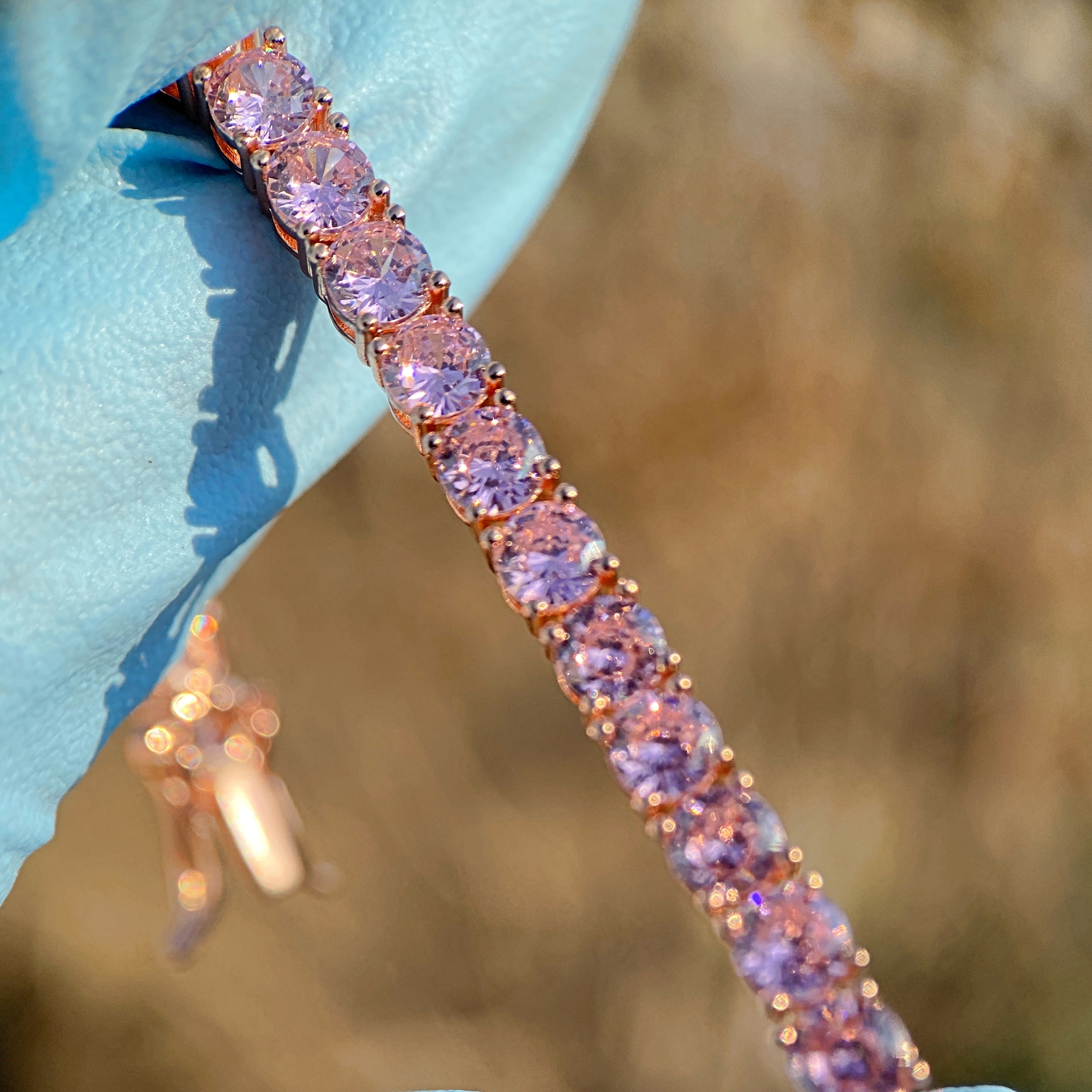 Tennis Bracelet Pink Iced Rose Gold Plated Simulated CZ 4MM Thick 7″ or 8″
