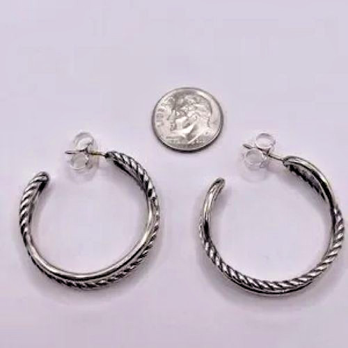 David Yurman Crossover Hoop Earrings in Sterling Silver, 33.7mm
