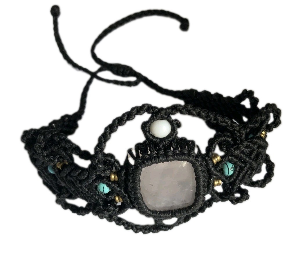 Handmade Natural Cabochon Bohemian Macrame Choker Crystal Necklace Gem Stone