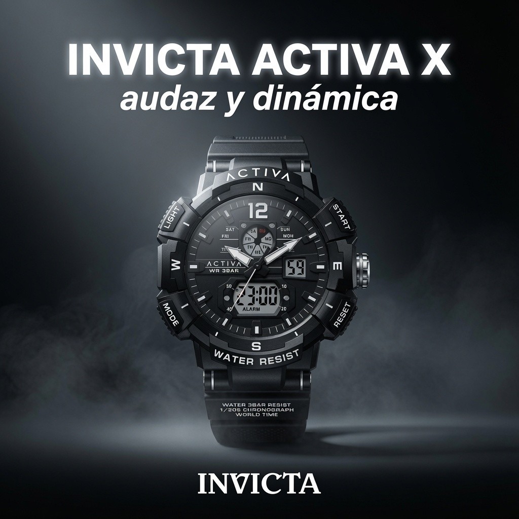 Activa X Invicta ACW8045-003 Digital Essentials Men’s 53mm Black Sport Watch NEW