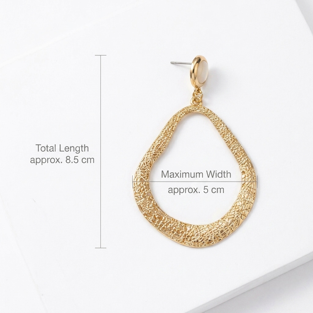 Elegant Gold Textured Open Teardrop Dangle Earrings Fashion Statement Jewelry