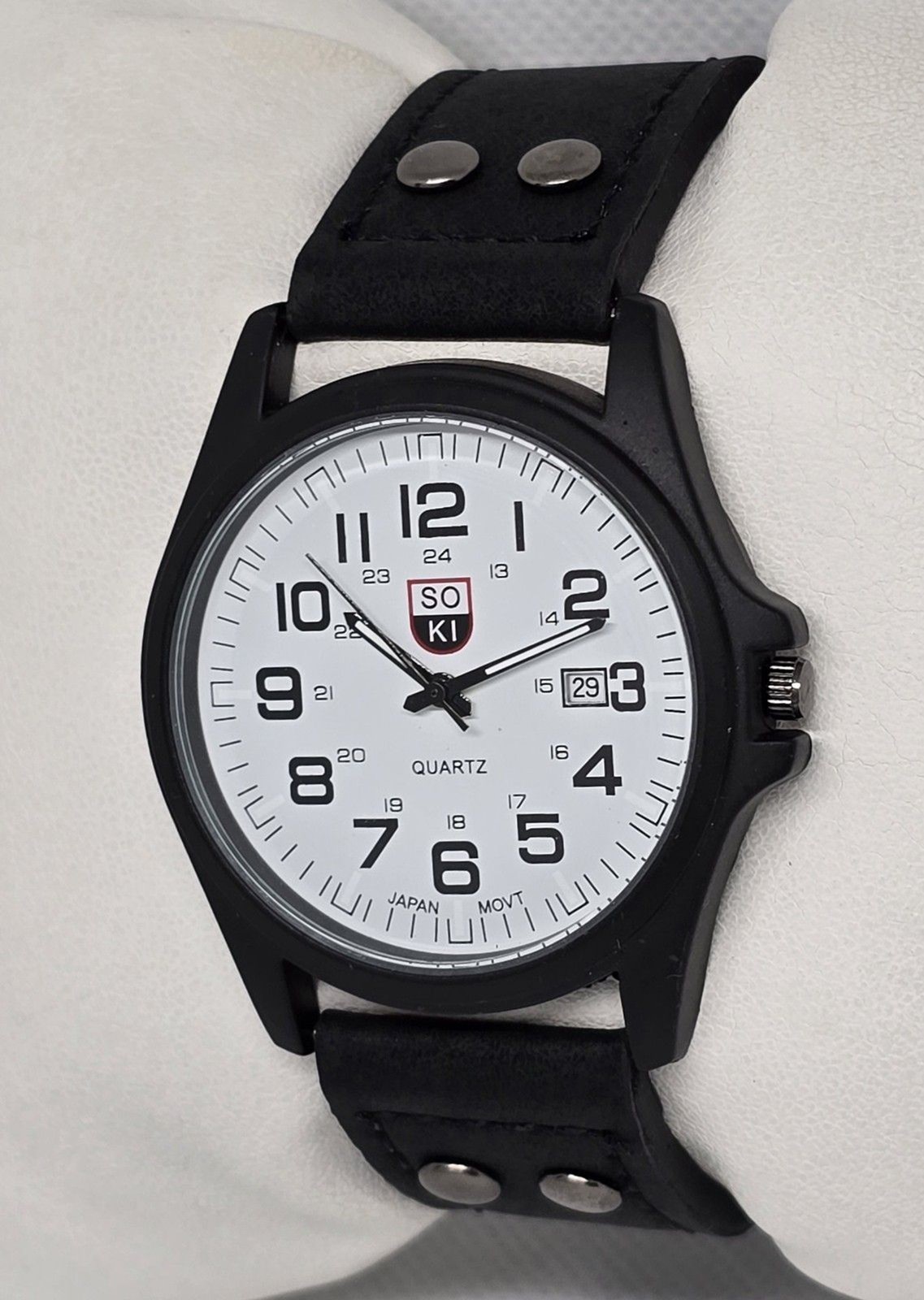 Men’s SOKI Military Army Calendar Analog Quartz Black Faux Leather Watch 13