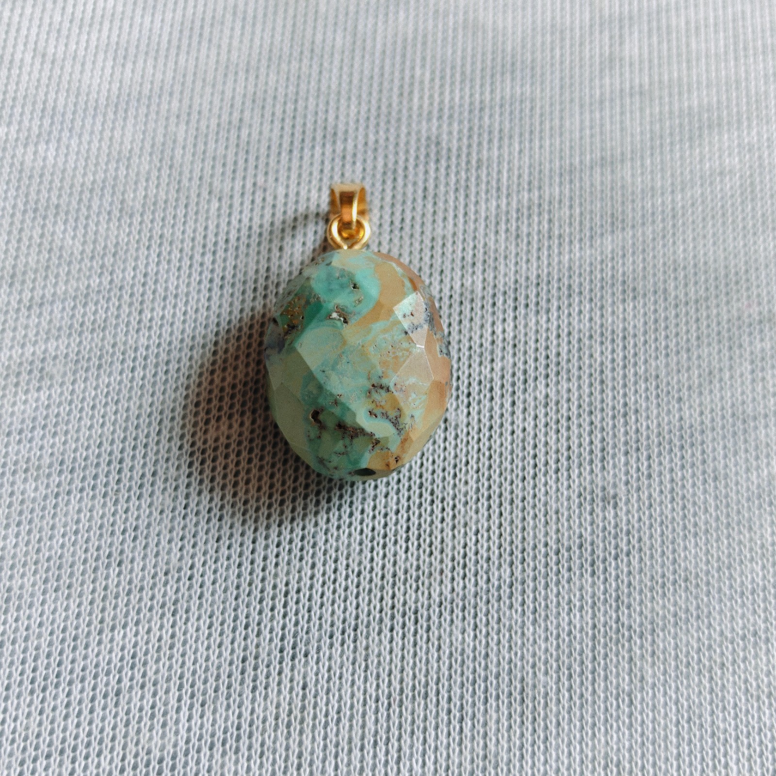 Natural Tibetan Turquoise Oval Cut Beads Brass Pendant Handmade Jewelry