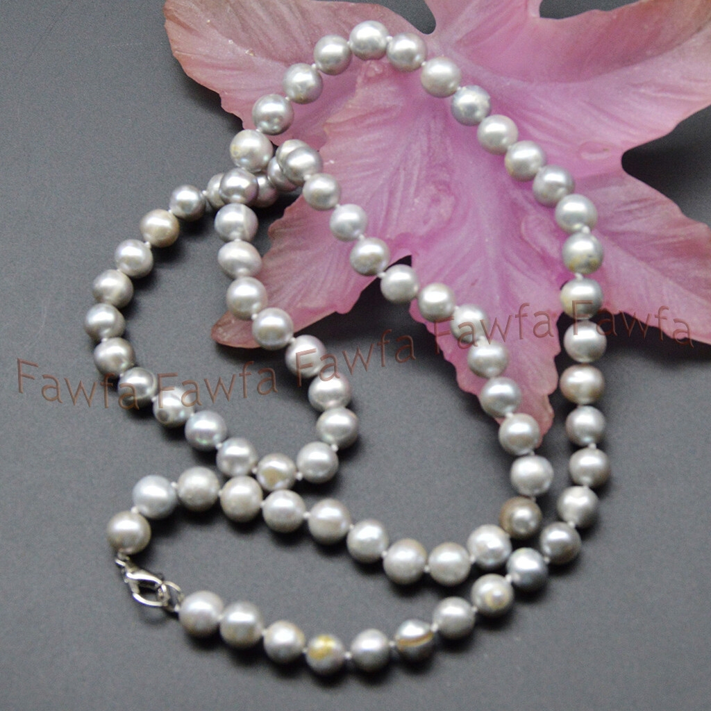 Long 16-48” Silver Akoya Real Freshwater Cultured Pearl Necklace 7-8mm 8-9mm