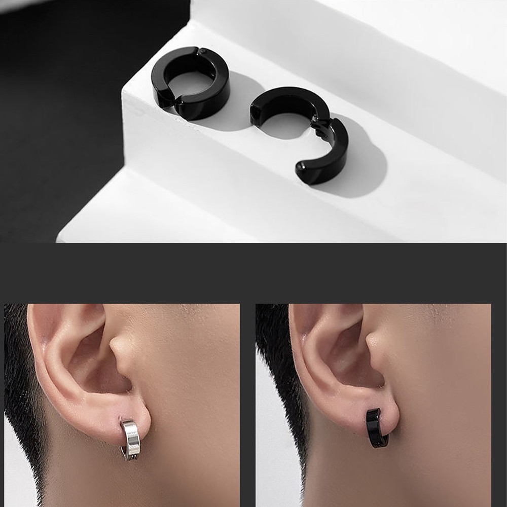 2Pair Ear Cuff No Piercing Hoop Earrings Hiphop Clip On Ear Silver&Black Unisex