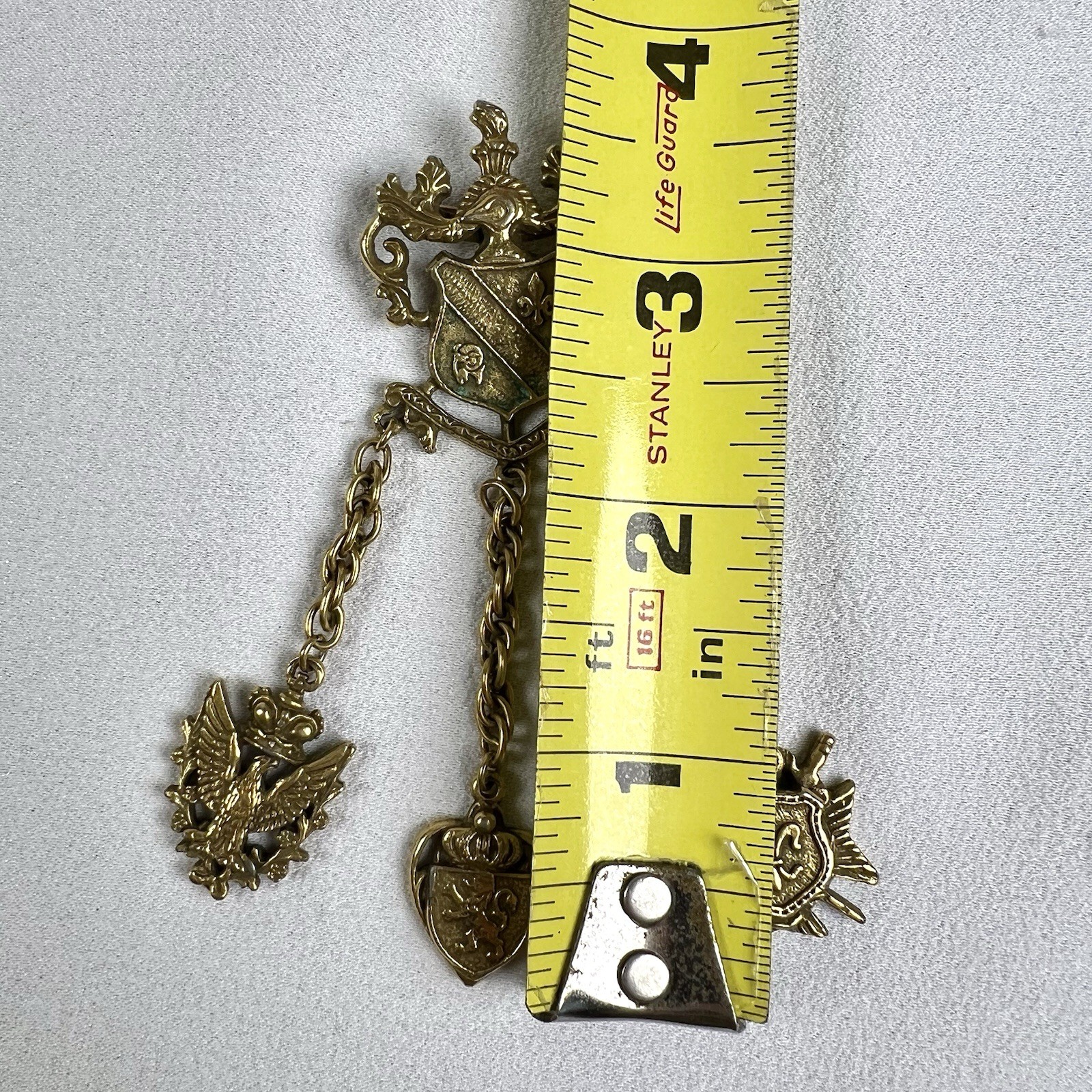 VTG Coro Chatelaine Brooch Gold Fleur de Lis Shield Eagle Royal Lion Heart Crown