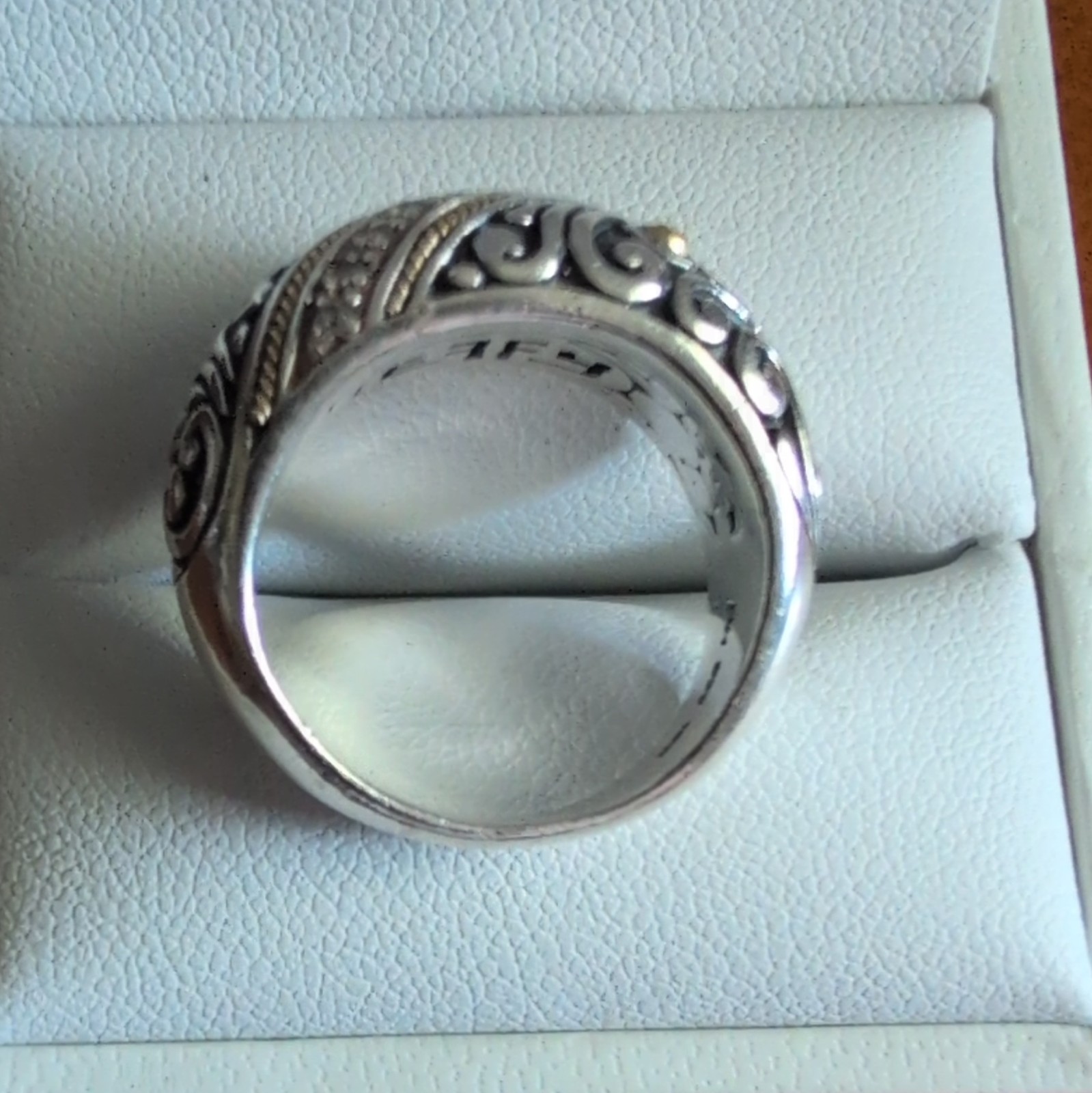 Effy Sterling Silver With 18 K Gold & Diamond Accents Band Ring, Size 7