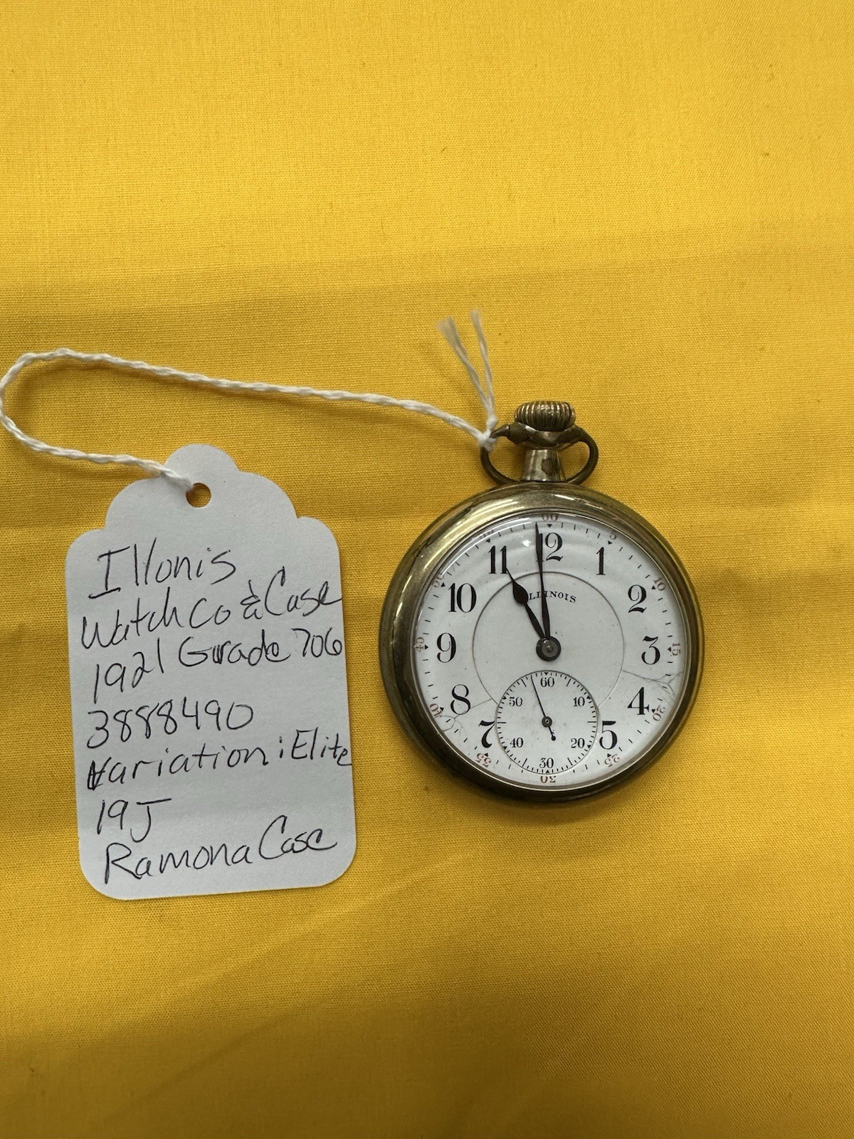 Illinois Grade 706 Model 9 16s 19j Double Roller 1921 Picket Watch RUNS