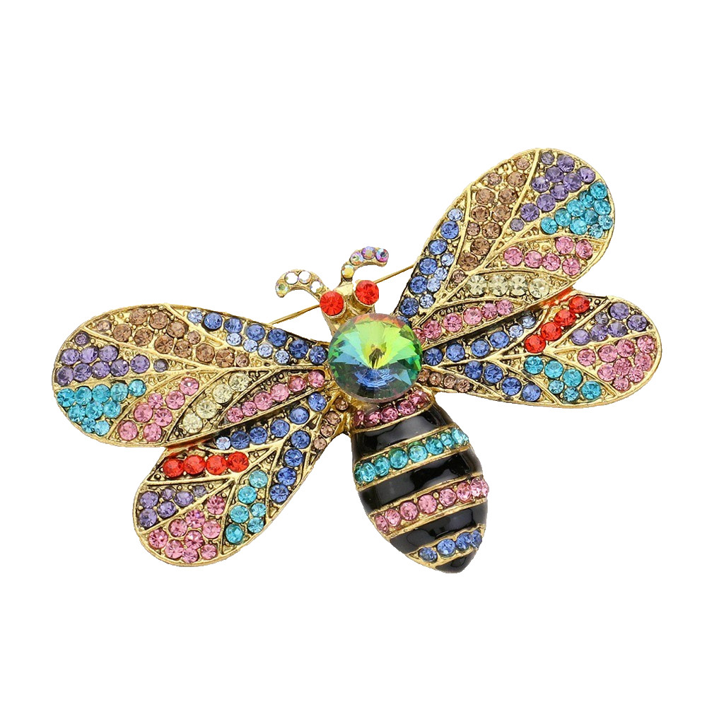 2pcs Rhinestone Bumble Bee Brooch Pin Crystal Honey Bee Insect Gold Tone Blue Mu