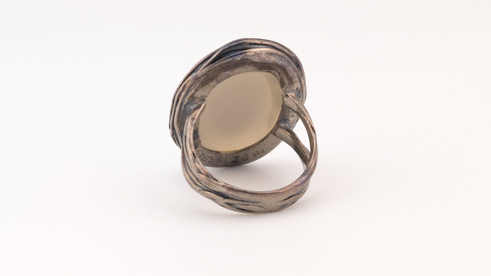 Vintage Sterling Silver Ring PZ Israel 925 Paz Creations Gray Agate Size 7