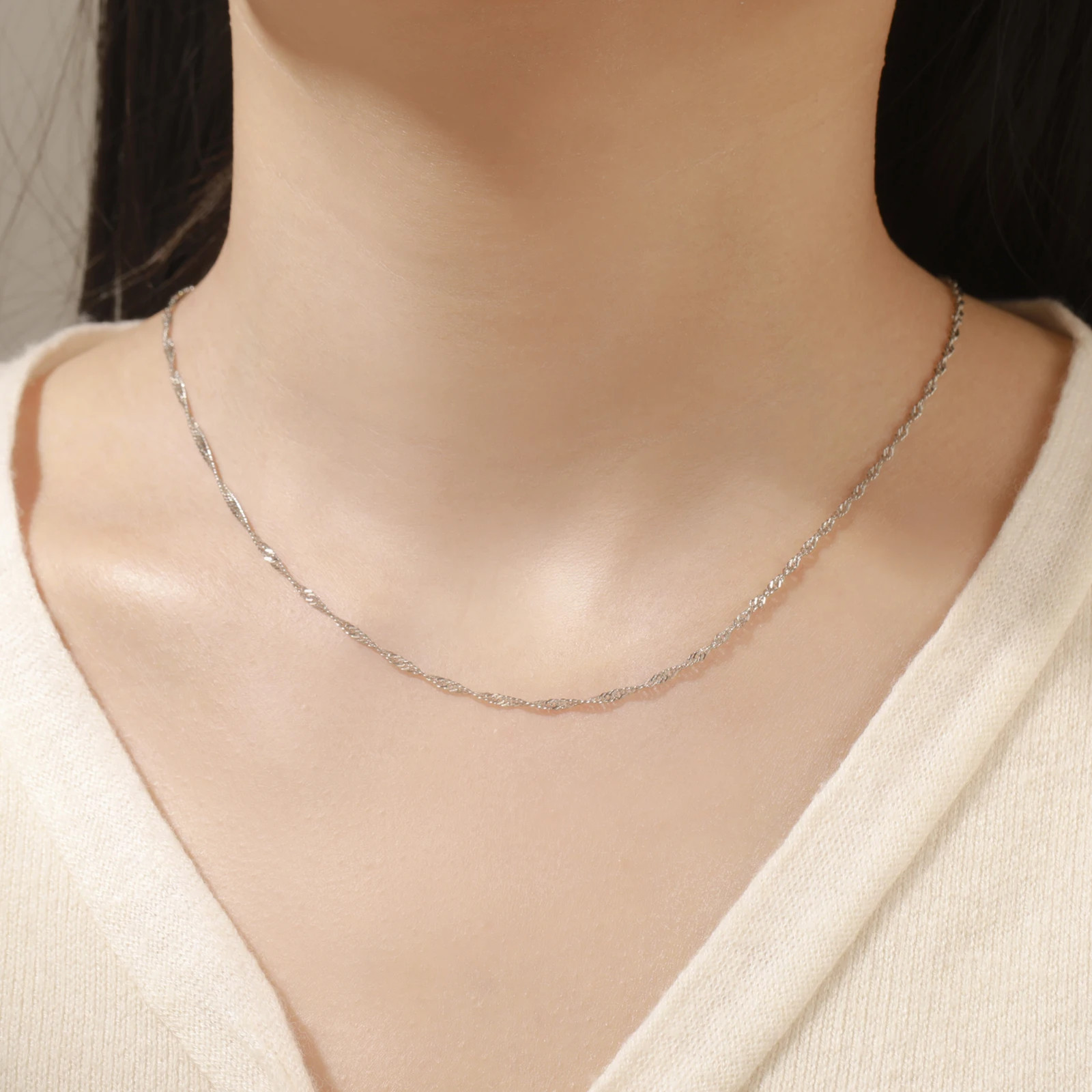 Water Wave Chain Necklace Stainless Steel Gold Color Women Layered Jewelry