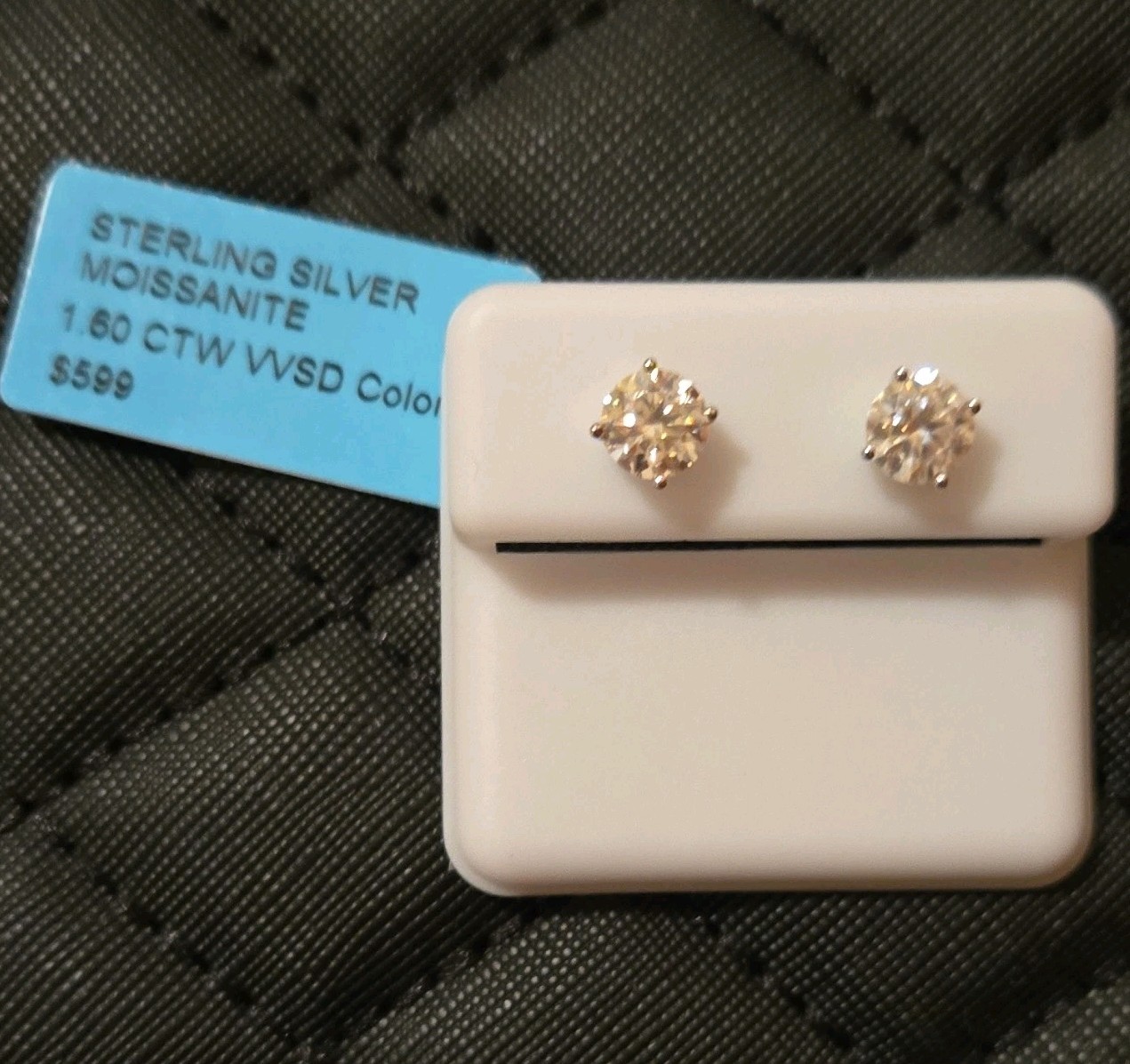Sterling Silver Moissanite Stud Earrings 1.60 CTW Round White/Colorless