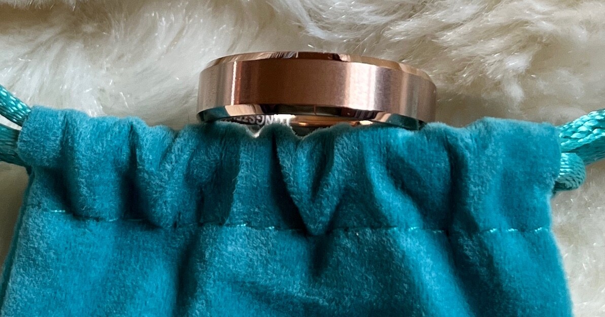 TUNGSTEN CARBIDE MEN’S RING 6MM ROSE GOLD PLATED BEVELED EDGES SZ 9