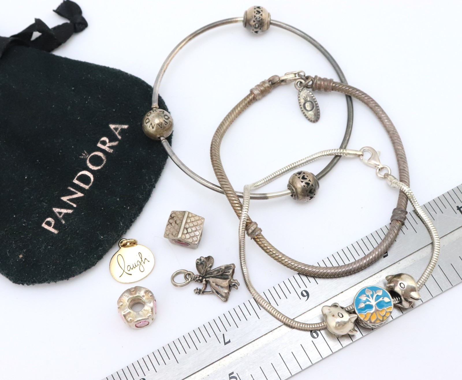 Pandora + OTHER 925 Sterling Silver Bangle Chain Charm Bracelet Lot 43 grams Bag