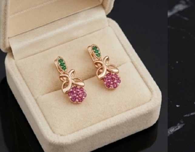 2ct Round Simulated Pink Ruby/Emerald Nature Inspire Earrings 14k Rose Gold Over