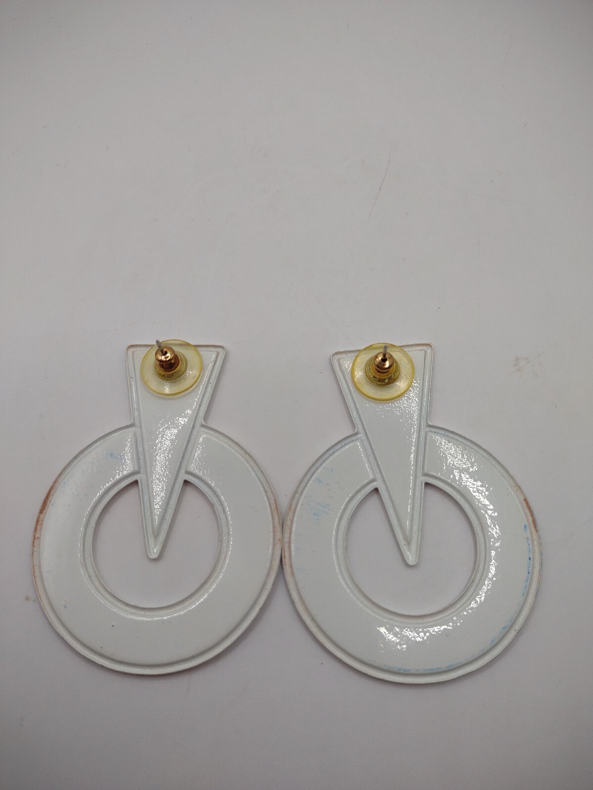 1980s Vintage Blue Yellow Abstract Enamel Metal Post Earrings Halloween Costume