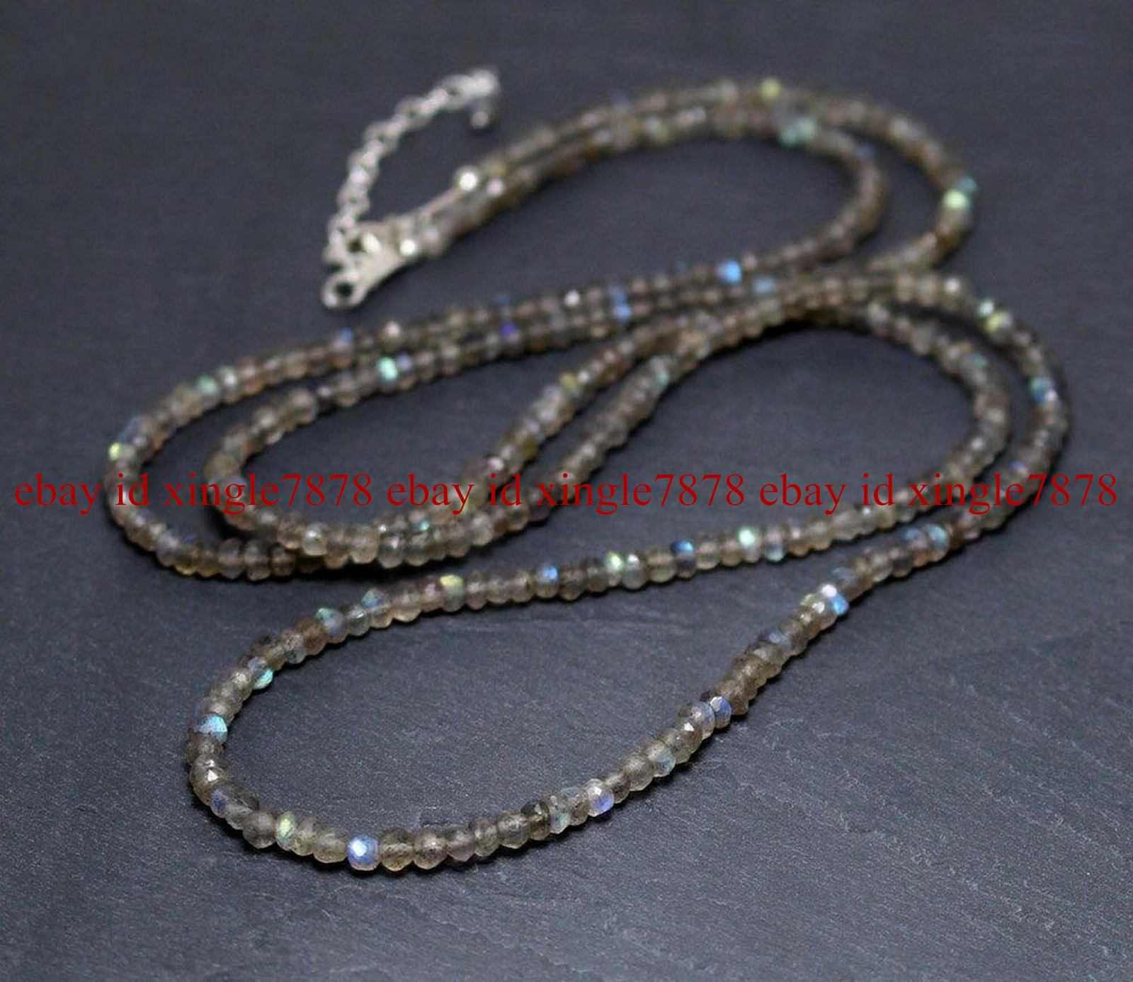 3MM NATURAL LABRADORITE GEMSTONE ROUNDEL FACETED BEADED NECKLACE