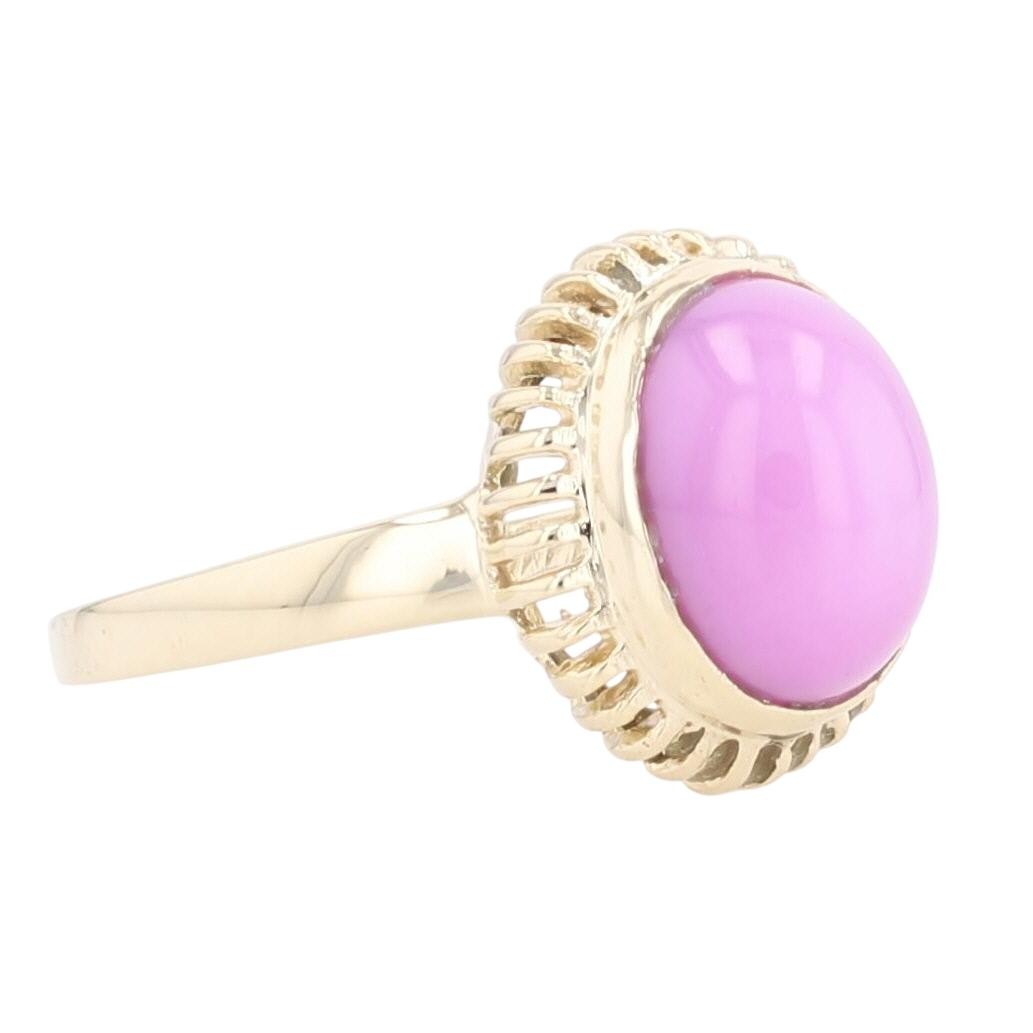4.03ct Lab-Created Oval Cabochon Pink Star Sapphire Ring 14k Yellow Gold Size 6