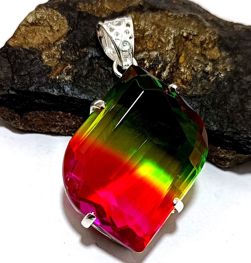 Multi-Color Loose Natural 50 Ct Tourmaline Pendant 925 Solid Silver Gemstone