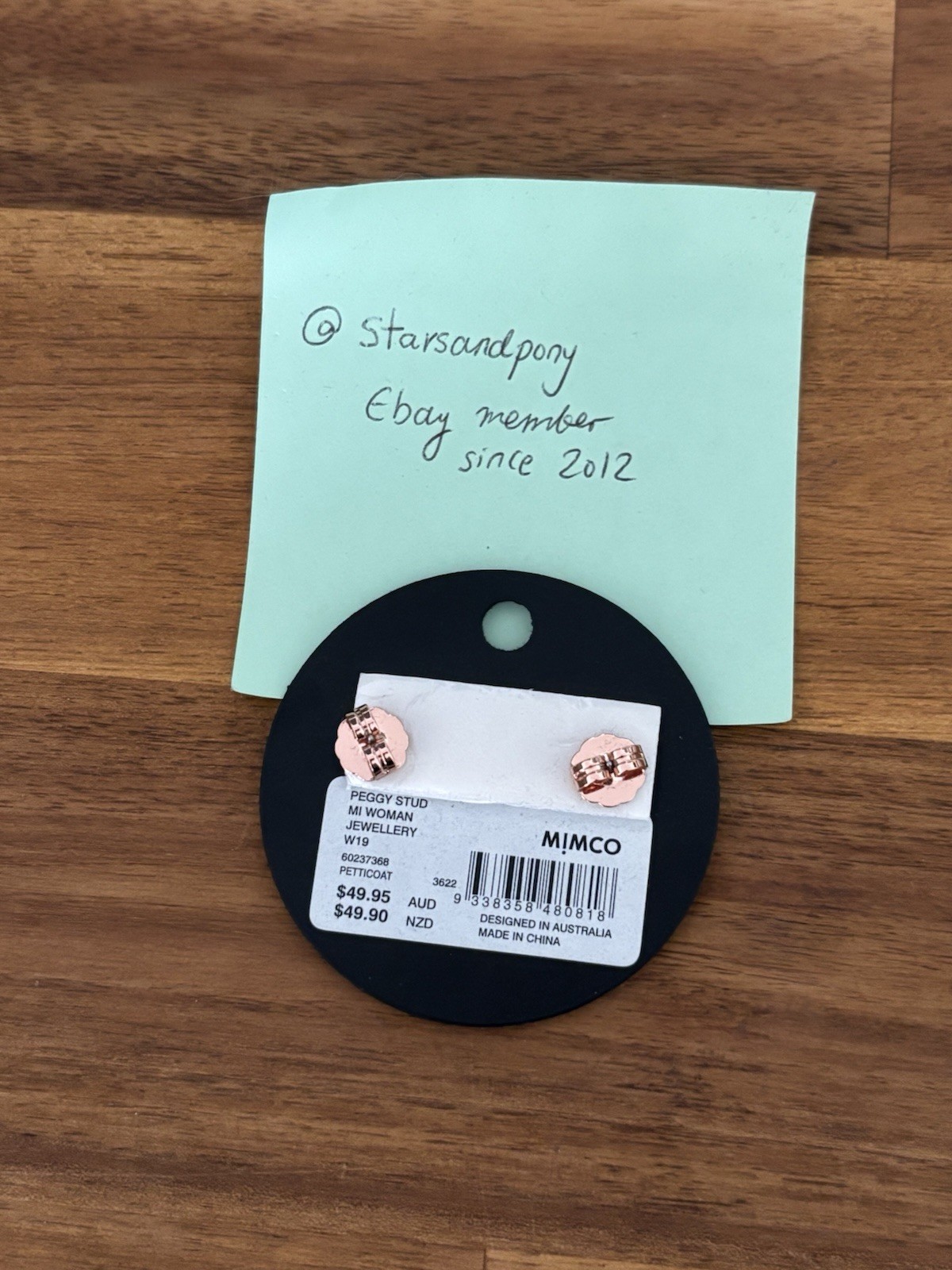Mimco Peggy Pig Stud Earrings Rose Gold Plated, Butterfly Back sold out