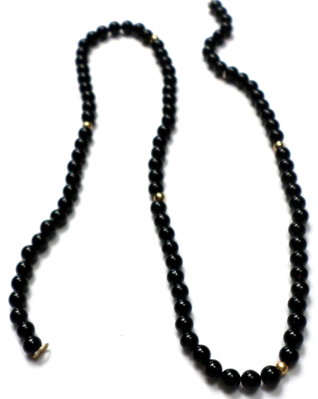 Vintage 16″ – 4.3mm Black Onyx w/6 -14K Gold Beads &Loops to Be Necklace Strand