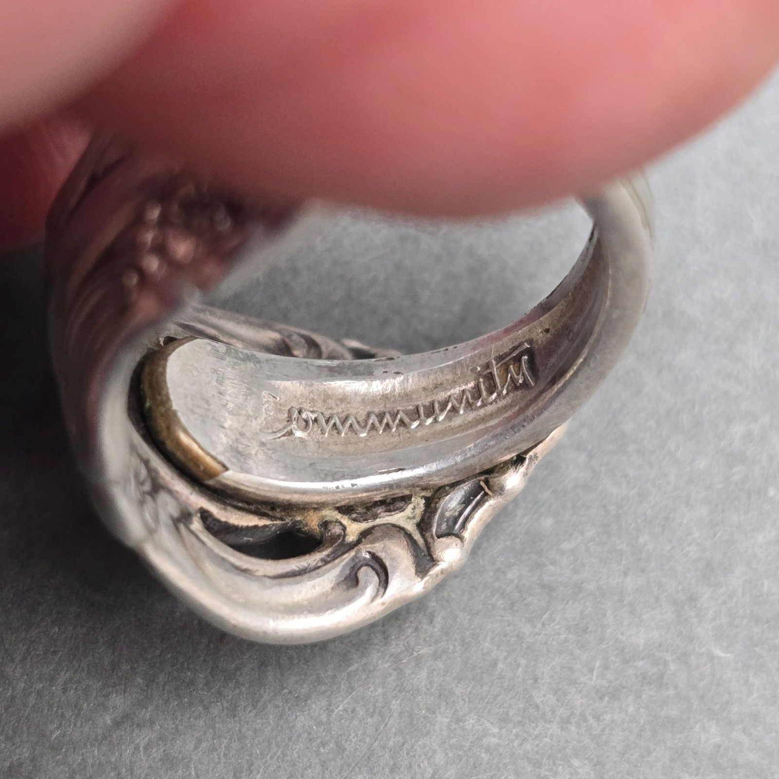 Vintage Oneida Community Silver Spoon Ring Size 3.5 Rose Floral Openwork