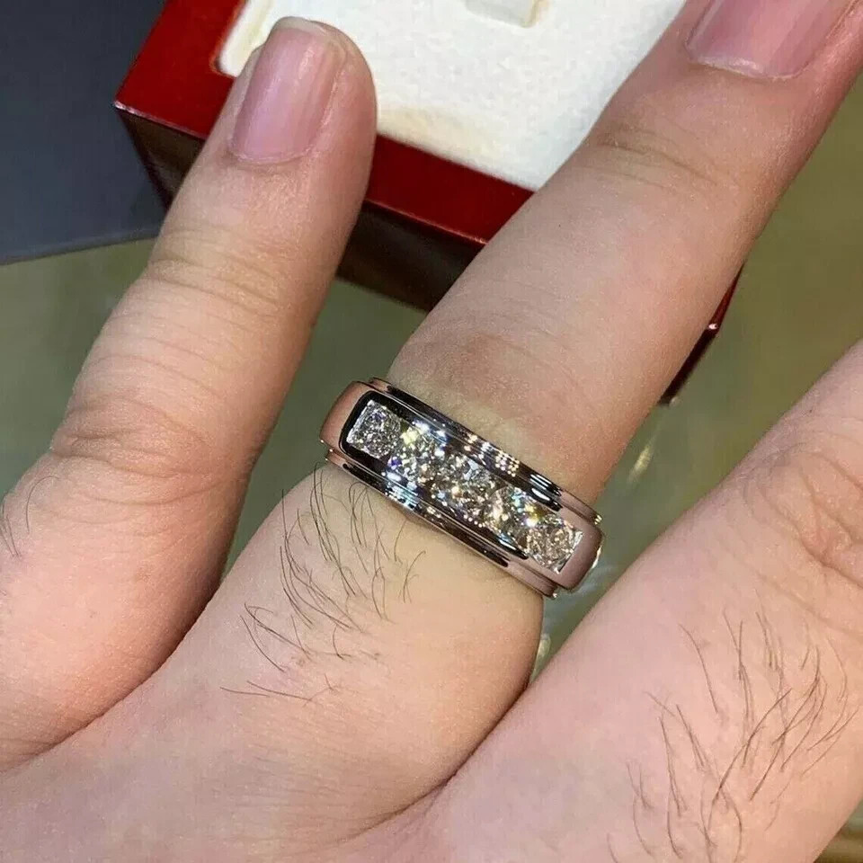 3Ct Round Cut Lab Created Diamond Men’s Wedding Band Ring 14k White Gold Plated