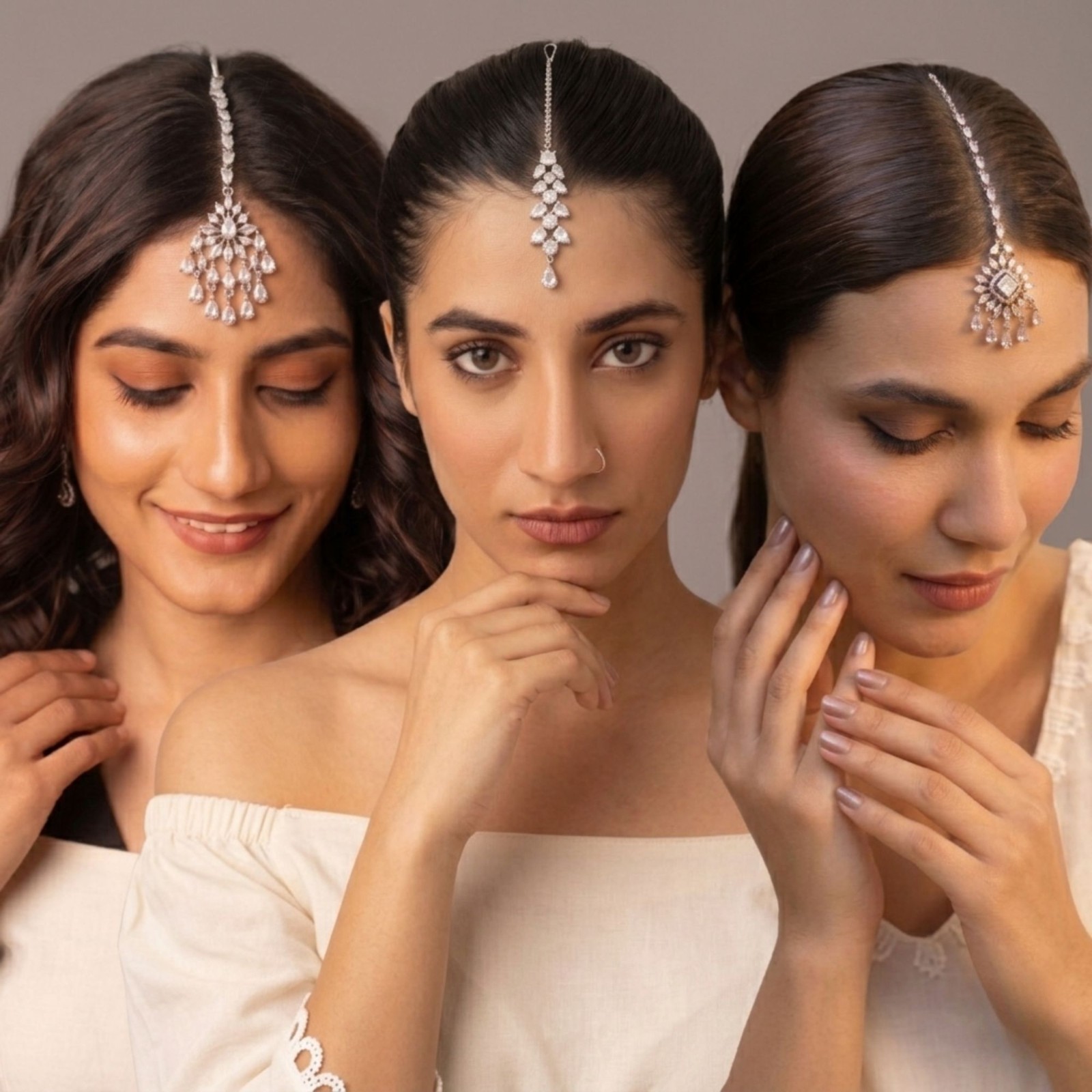Silver Plated CZ Maang Tikka: Indian Wedding Bridal Forehead Jewelry