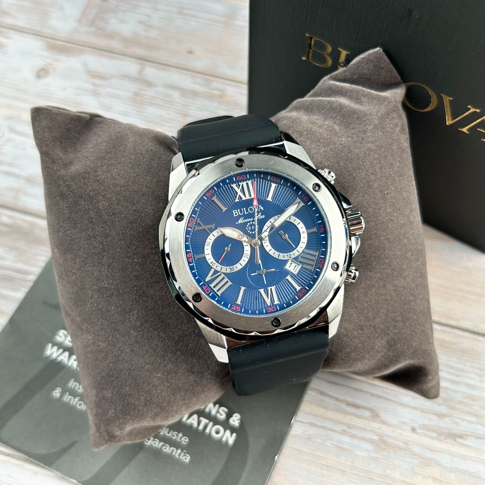 Bulova Marine Star A 98B258 Blue Dial Black Silicone Strap Men’s Quartz Watch
