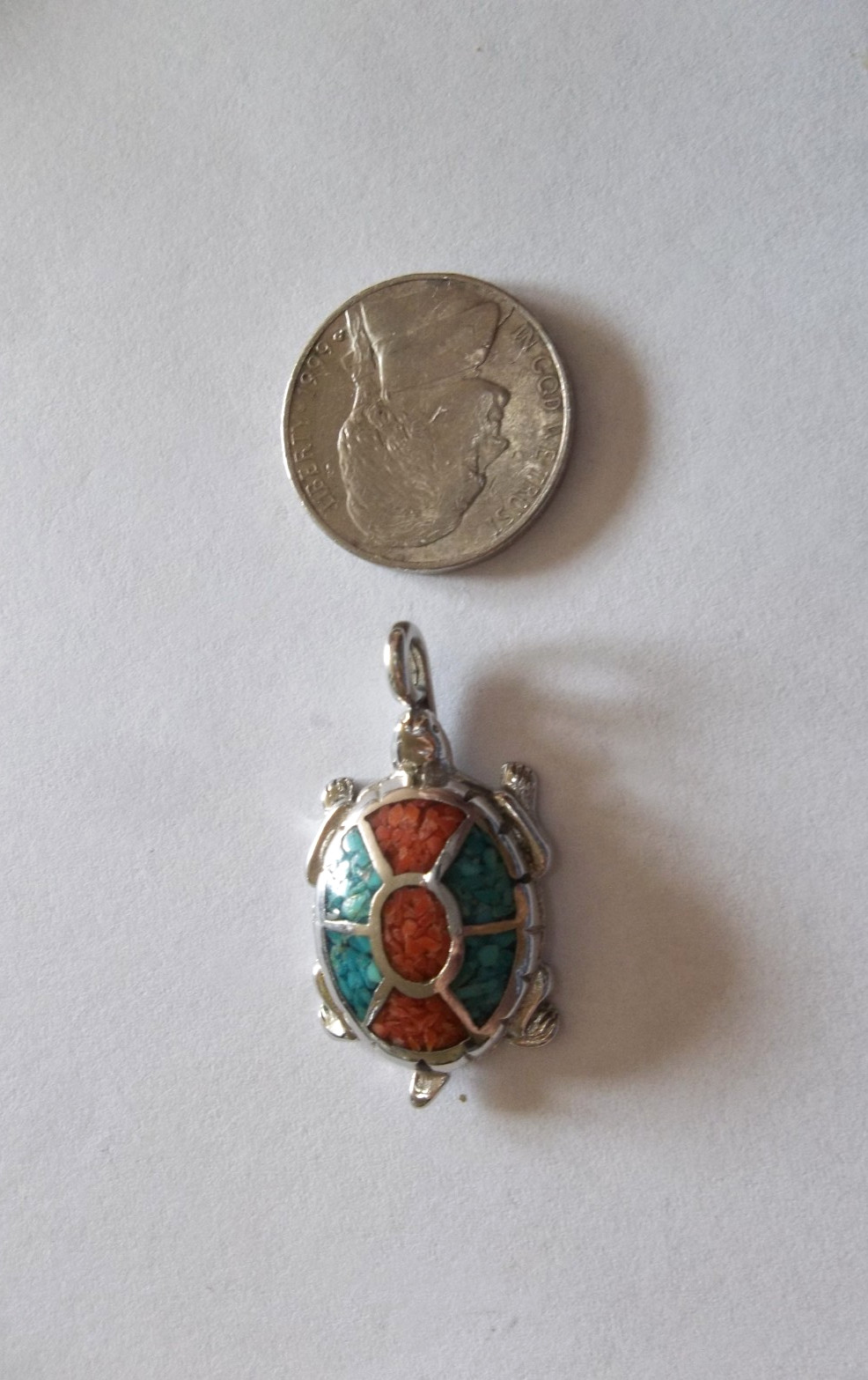 Vintage Turtle Pendant Chipped TURQUOISE & CORAL NOT Marked